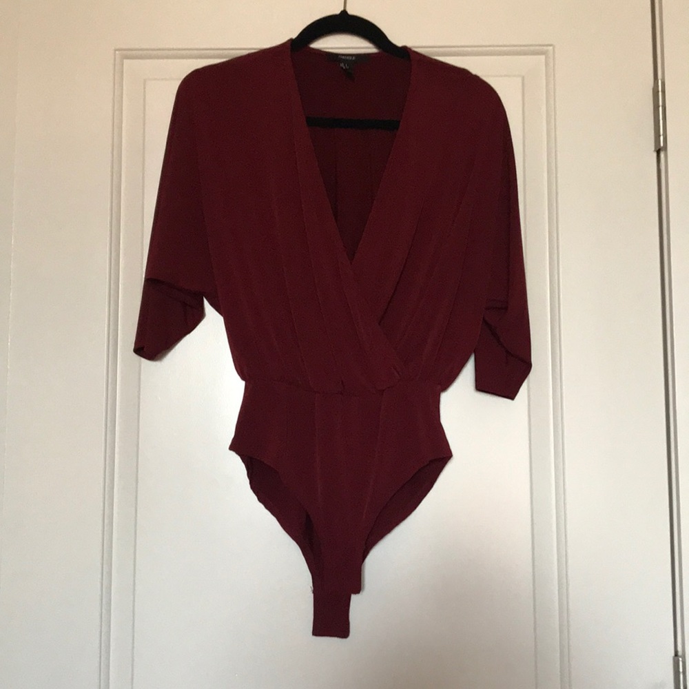 Maroon V-neck blouse body suit
